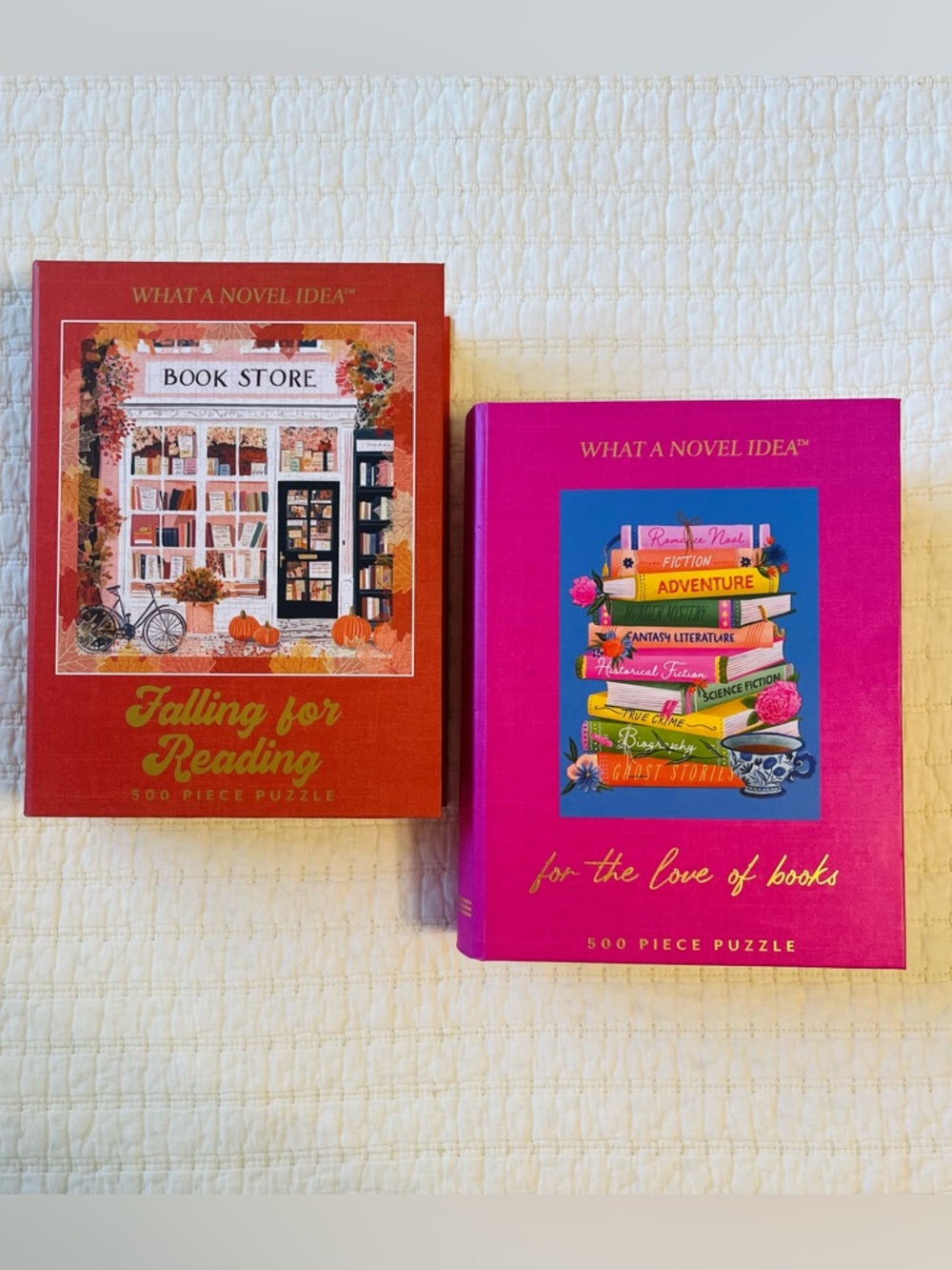 Set of Book-Themed 500-Piece Puzzles, Falling for Reading, For the Love of Books